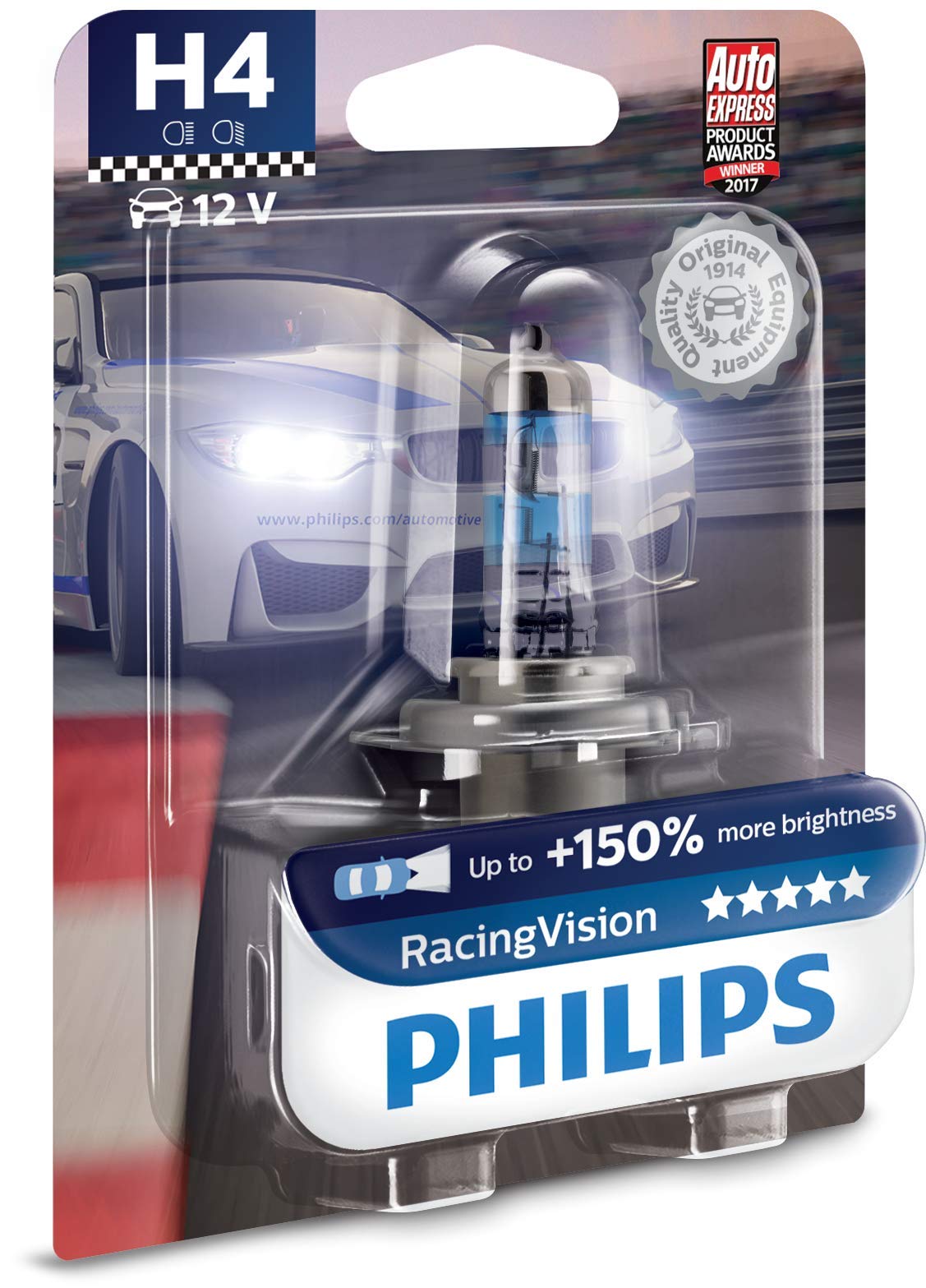 Philips RacingVision +150% H4 Scheinwerferlampe 12342RVB1, Einzelblister von Philips