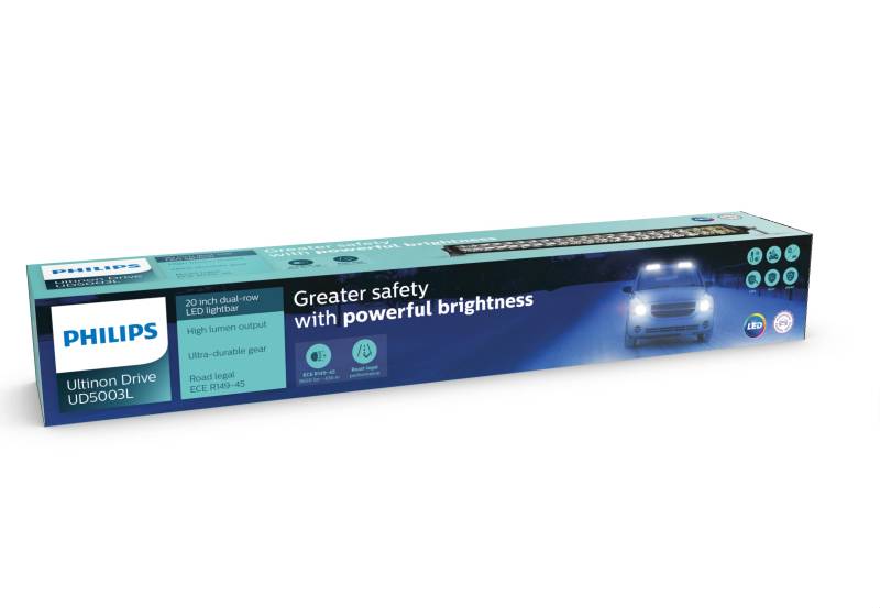 Philips Ultinon Drive 5003L LED-Zusatzscheinwerfer für Fernlichtfunktion, 20'' Double-Row LED-Lightbar, 12V/24V, 3.600 Lumen, bis zu +436 m Lichtstrahllänge, Straßenzulassung von Philips