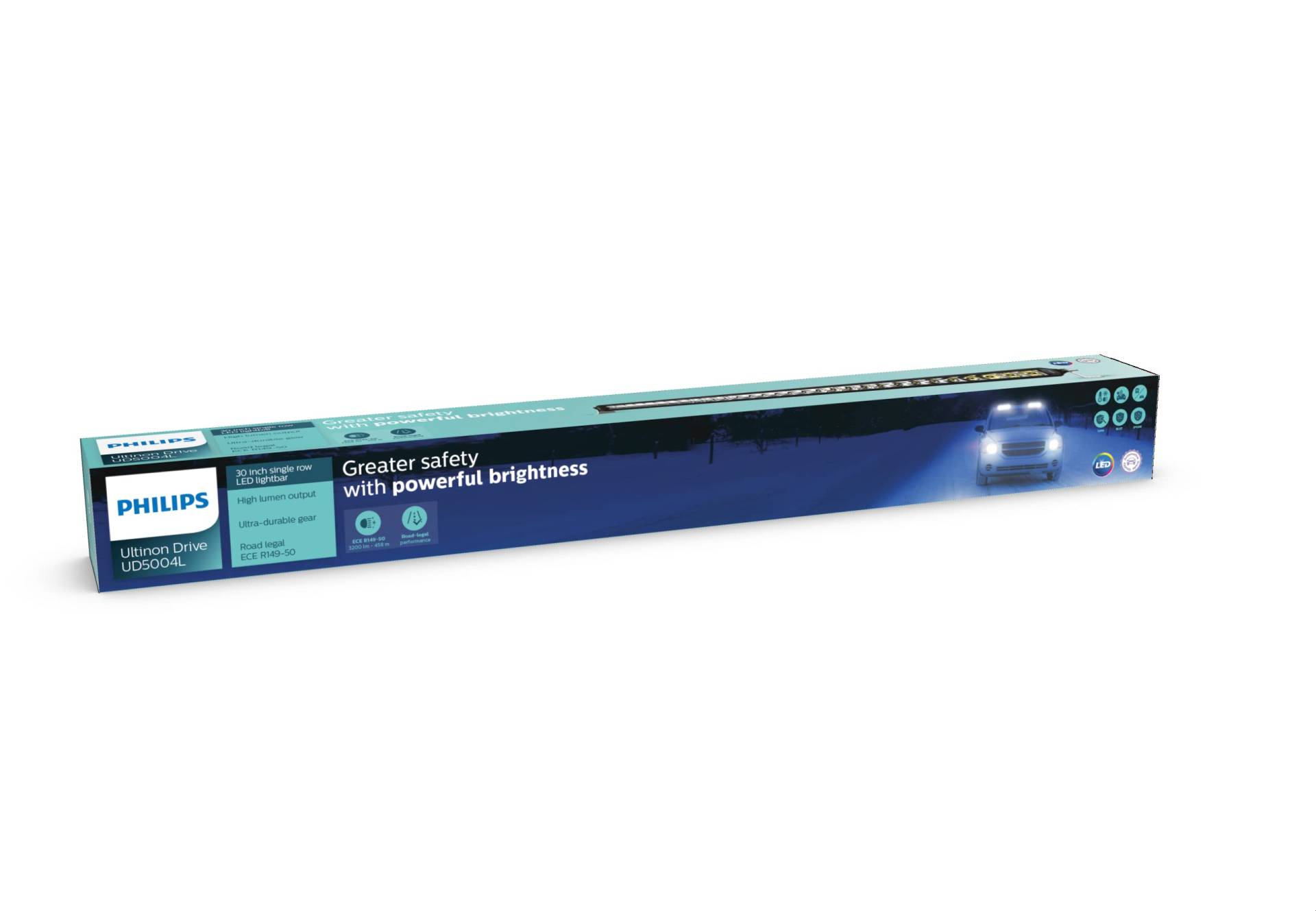 Philips Ultinon Drive 5004L LED-Zusatzscheinwerfer für Fernlichtfunktion, 30'' single-row LED-Lightbar, 12V/24V, 3.200 Lumen, bis zu +458 m Lichtstrahllänge, Straßenzulassung von Philips automotive lighting