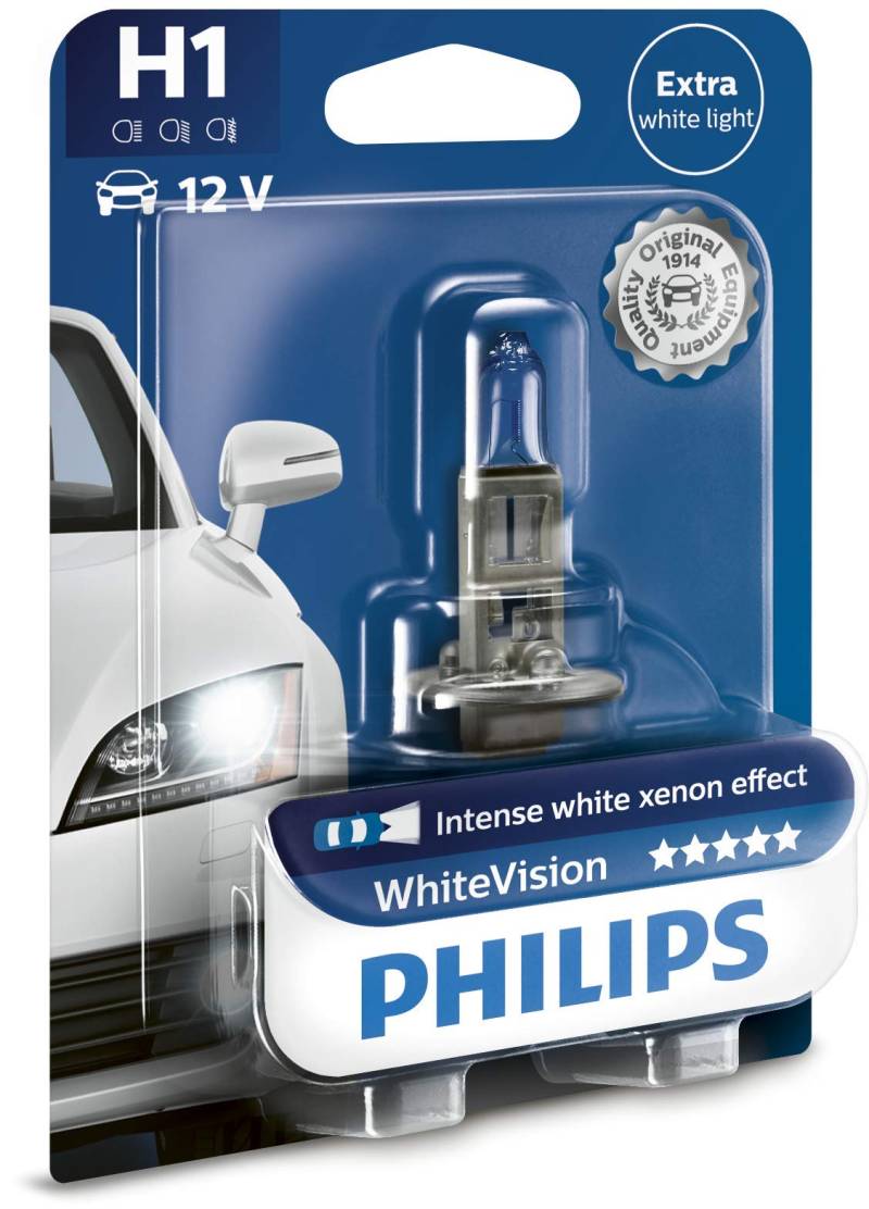 Philips WhiteVision Xenon-Effekt H1 Scheinwerferlampe 12258WHVB1, Einzelblister von Philips