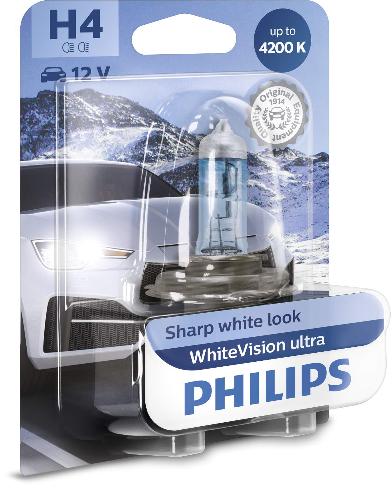 Philips WhiteVision ultra H4 Scheinwerferlampe, 4.200K, Einzelblister, 35489830, Single blister von Philips automotive lighting