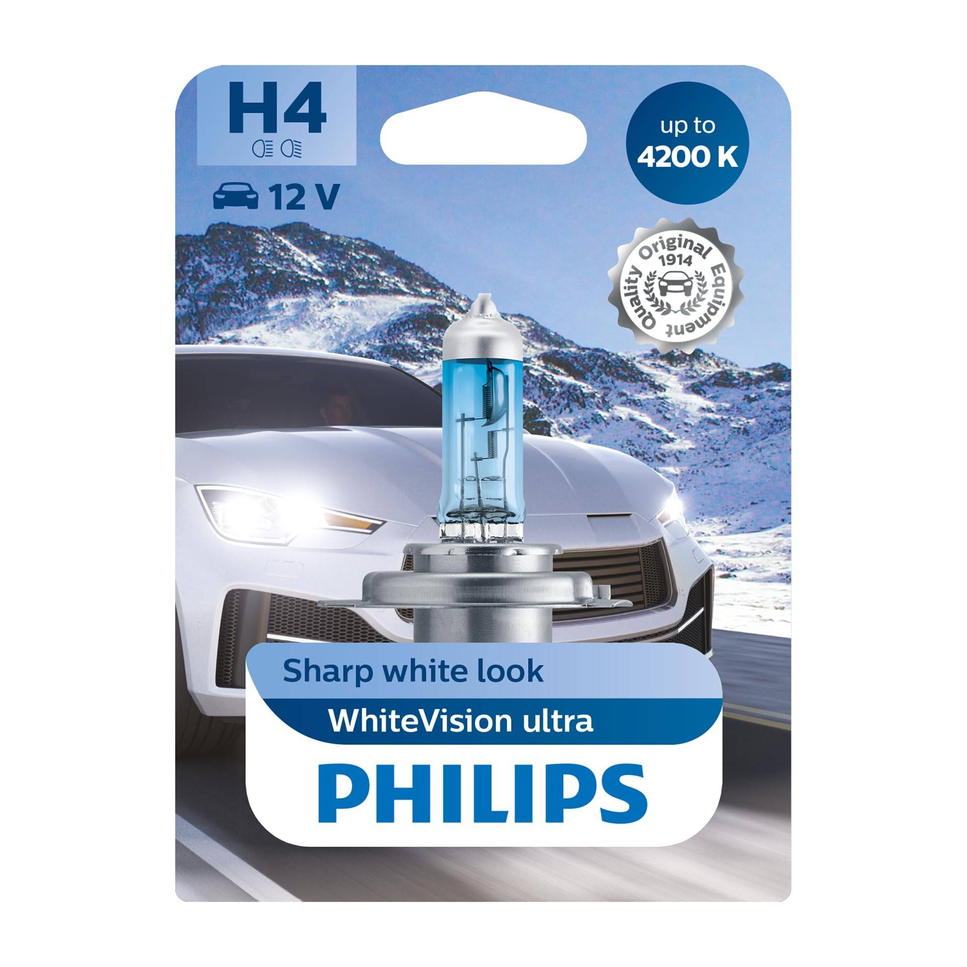 Philips WhiteVision ultra H4 Scheinwerferlampe, 4.200K, Einzelblister, 35489830, Single blister von Philips automotive lighting