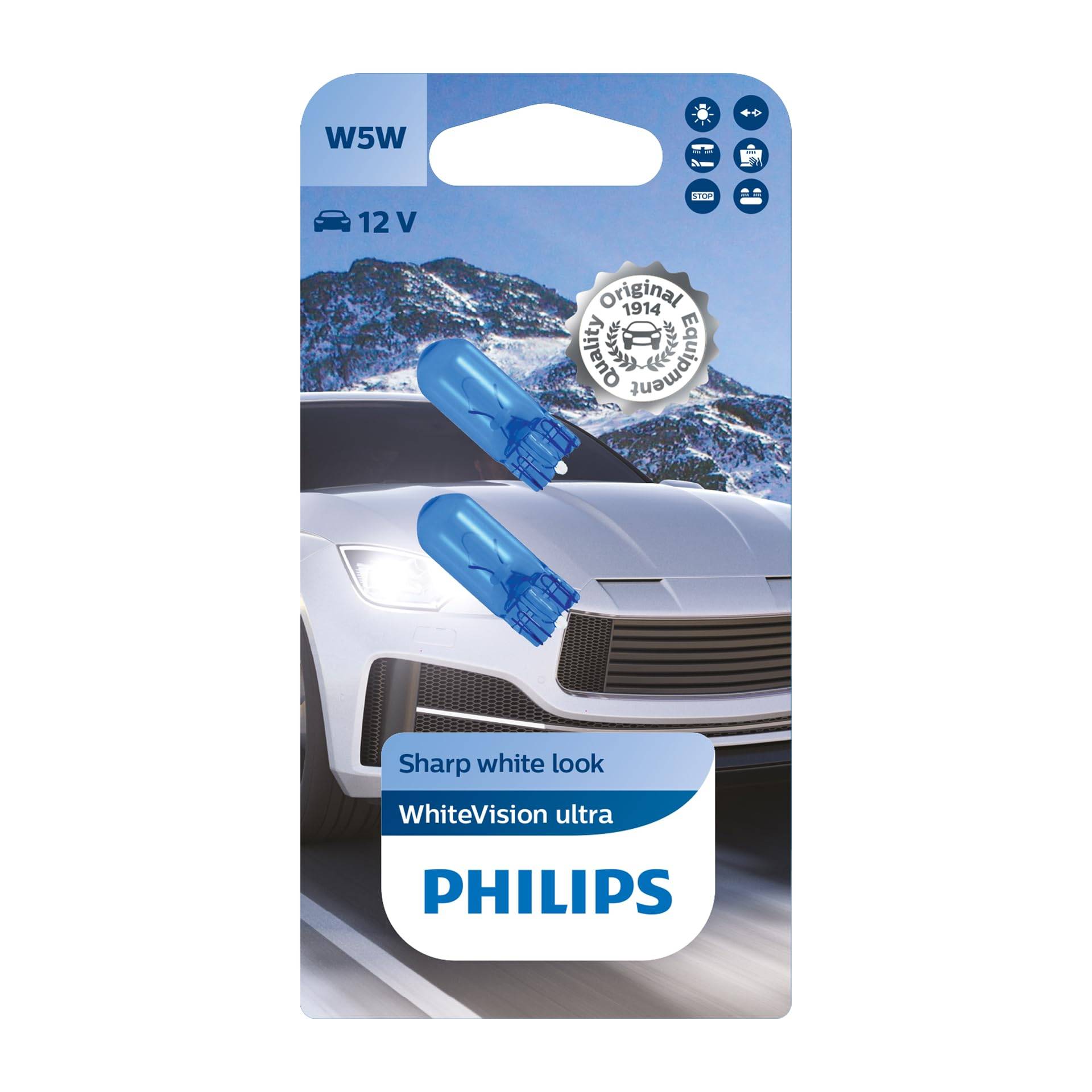 Philips, Halogen WhiteVision ultra W5W Signallampe, Doppelblister, 35484330, Double blister, Autos , Blau von Philips