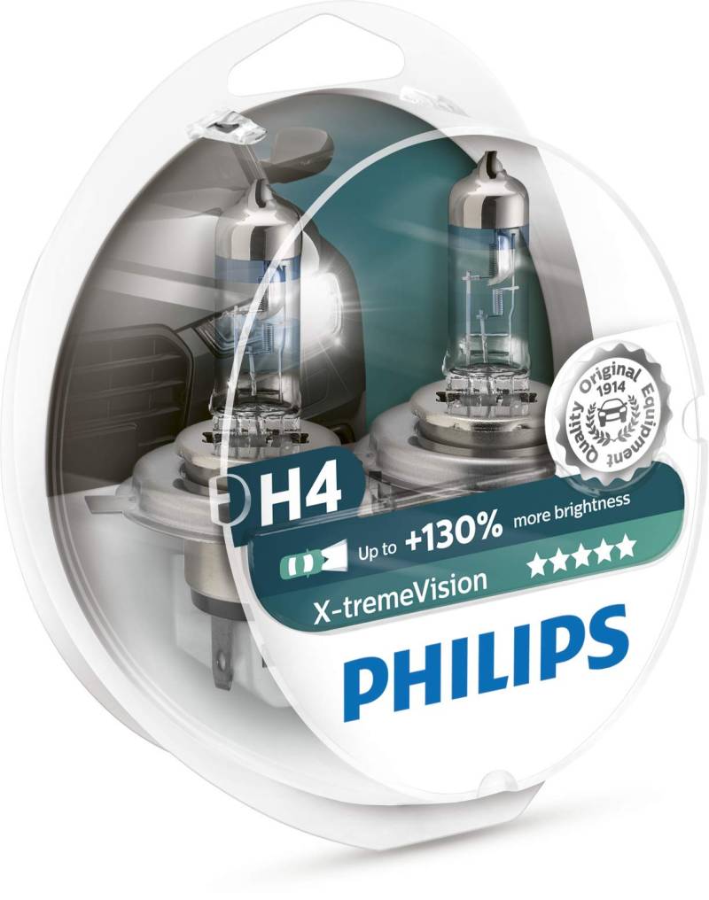 Philips X-tremeVision +130% H4 Scheinwerferlampe 12342XV+S2, 2er-Set von Philips