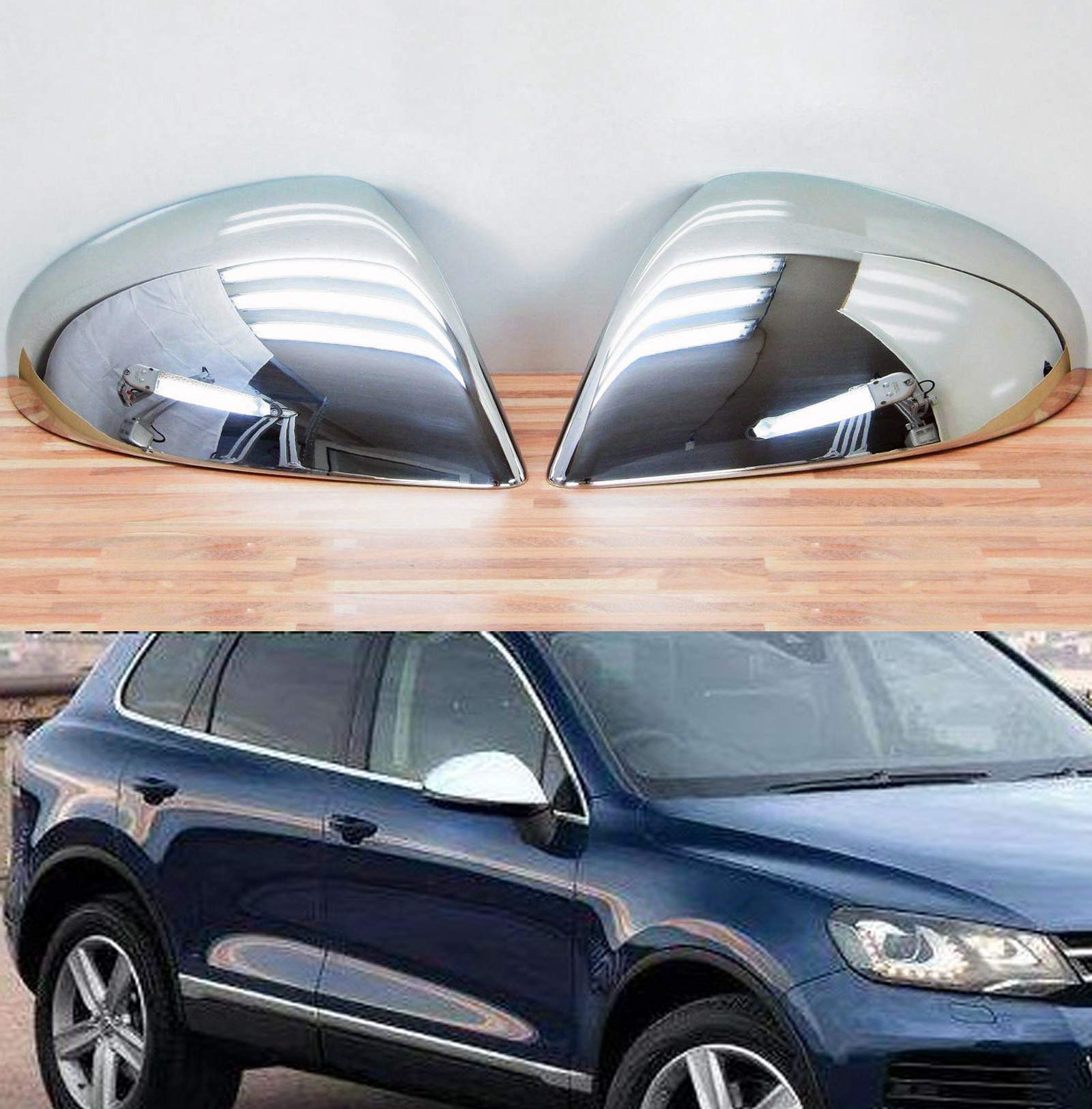 Verchromte Rückspiegelabdeckungen für VW Touareg | 7P | 2010-2014 (Prefacelift) Edelstahl 2er-Set Außenspiegelkappen von Philtrade