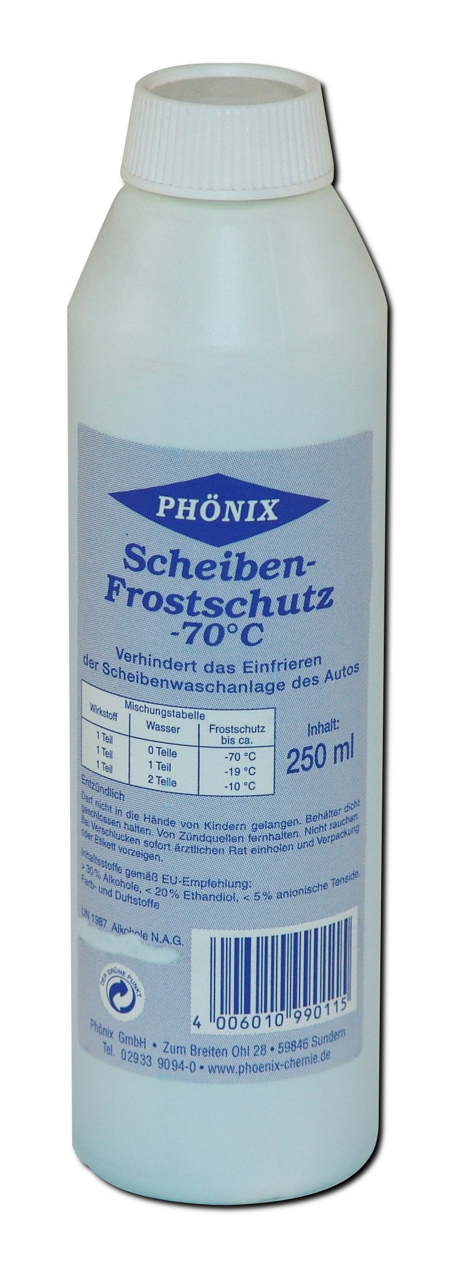 PHÖNIX Scheiben-Frostschutz -70°C Auto KFZ Scheibenwaschanlagen Frost Schutz 250 ml (Grundpreis: 21,96 € / Liter) von Phönix