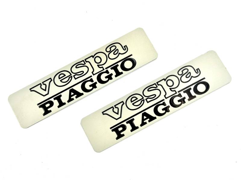 2 Stück Piaggio Vespa Ciao + Bravo Aluminium Aufkleber Emblem Schriftzug Tank... von Piaggio