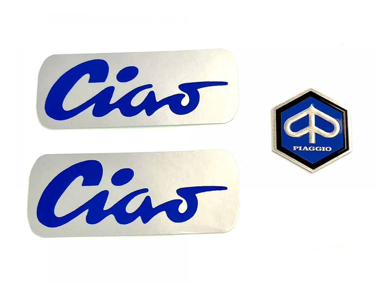 3tlg. Set Piaggio Vespa Ciao Aufkleber - Schriftzug Emblem Aluminium 3tlg. Set Piaggio Vespa Ciao Aufkleber - Schriftzug Emblem Aluminium von Piaggio