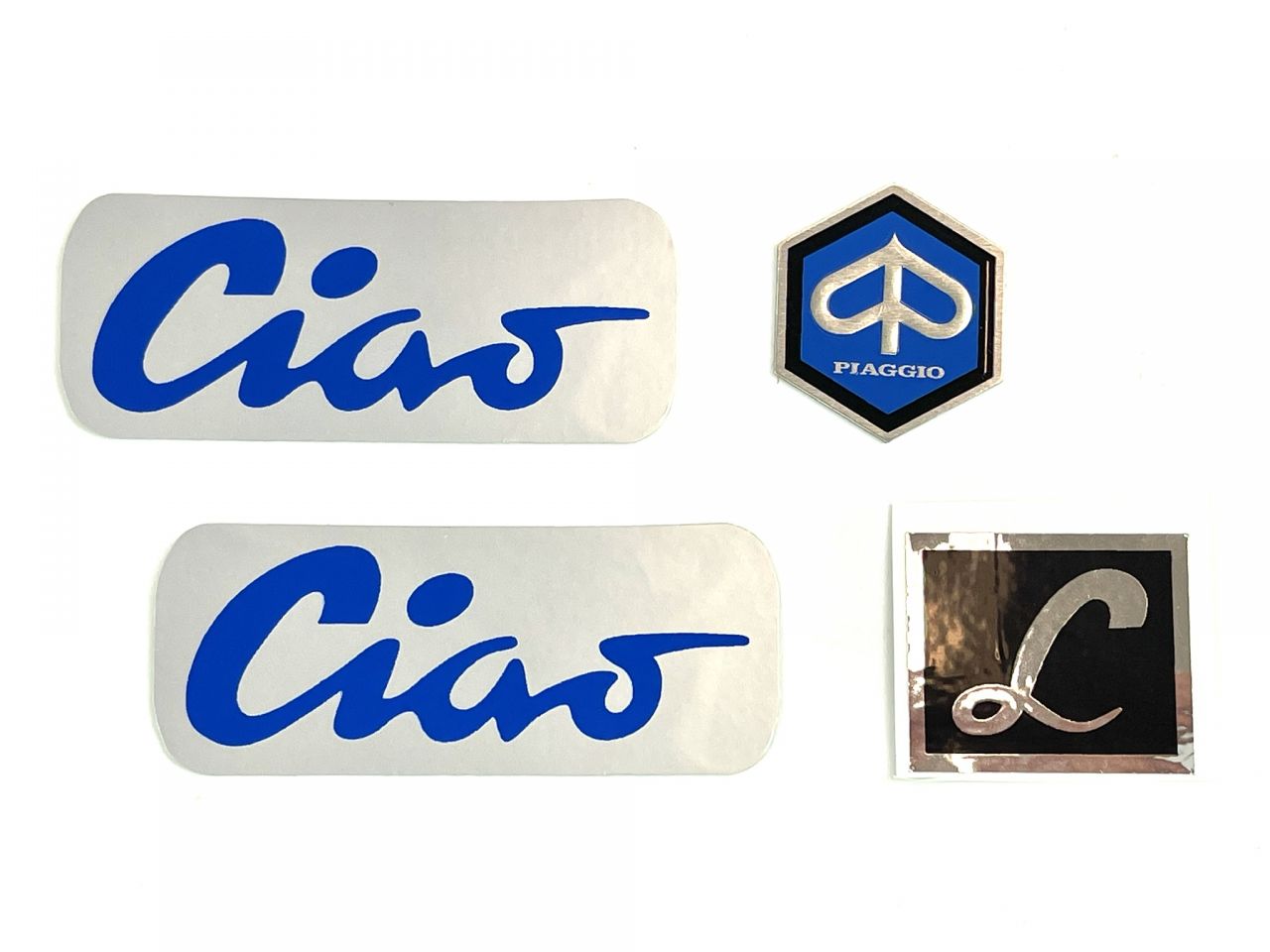 4tlg. Set Piaggio Vespa Ciao Lusso Aufkleber - Emblem Aluminium 4tlg. Set Piaggio Vespa Ciao Lusso Aufkleber - Emblem Aluminium von Piaggio