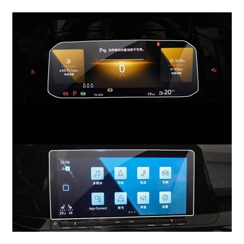 GPS Displayschutzfolie Für Golf 8 MK8 2020 2021 2022 Auto Dashboard Bildschirm Navigation Gehärtetem Glass Monitor Film Schutz Zubehör(Inch 10 and Dashboard) von Pibid