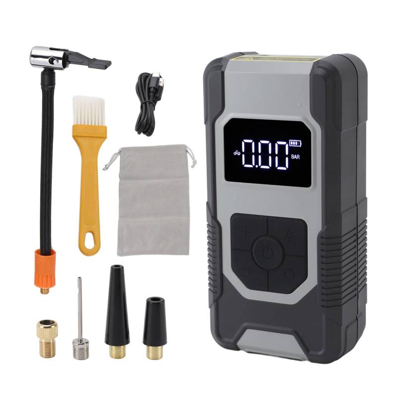 Pilipane Reifenflüsse tragbare Luftpumpe 150psi Hochgeschwindigkeitsloser elektrischer Luftpumpe mit 7500 mAh Batterie Digital Display Auto Stopp für Autofahrradkugel Schwarz grau von Pilipane