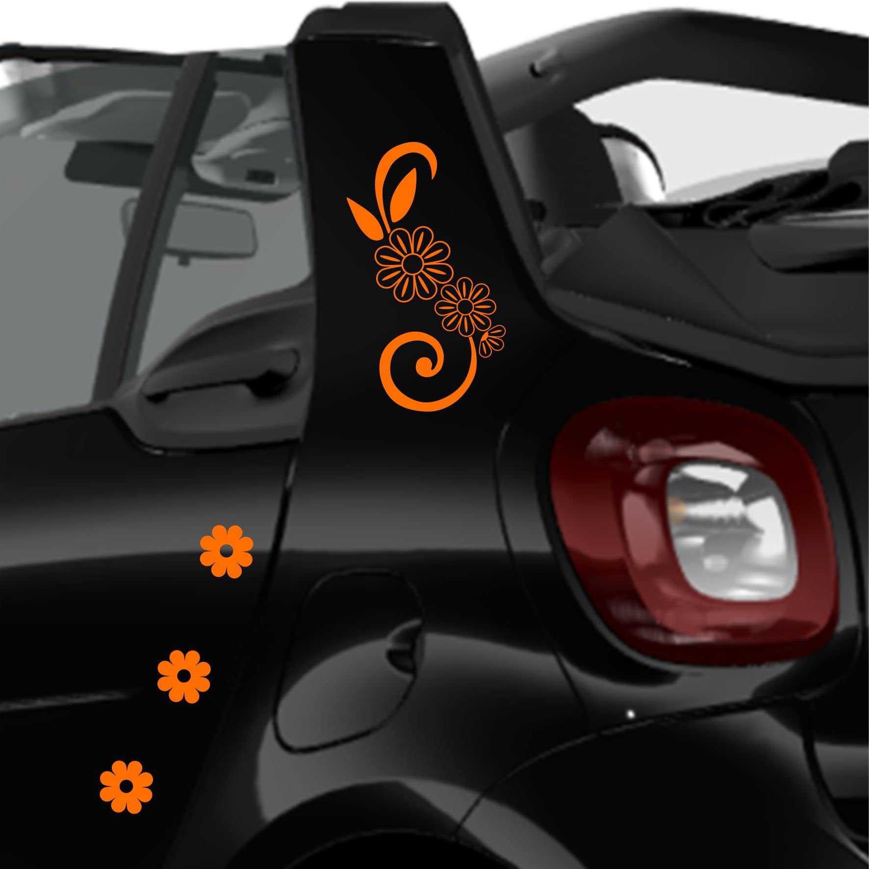Aufkleber-Set mit 8 Blumen Margerita Auto Motorrad kompatibel mit Panda 500 Ypsilon Sandero C3 Puma Yaris Punto 208 Aygo Smart Mini Cod.1803 (035 Orange) von Pimastickerslab