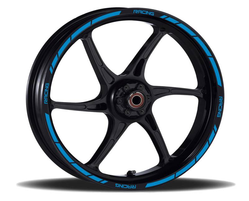 Felgenaufkleber für Motorrad, Komplett-Set für 2 Räder 17-19 Zoll, Streifen, personalisierbar, Universal, Modell: 1 Artikelnummer: RT001 (056 hellblau) von Pimastickerslab