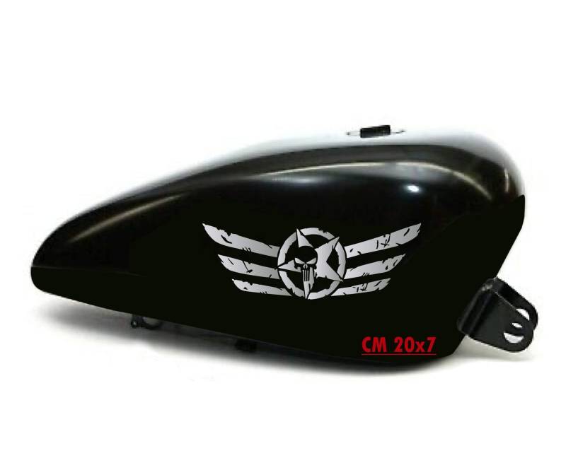 Kit 2 Aufkleber Motorrad Tank Totenkopf Stern Militär US Army Grad Chopper Harley Custom Vintage Code 1684 (090 Silber, glänzend (glossy_lucid)) von Pimastickerslab