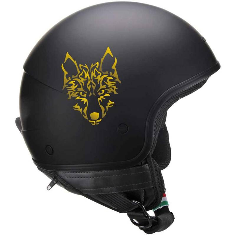 Pimastickerslab Set mit 2 Aufklebern für Helm Wolf Wolf Motorrad Auto Tank Koffer Chopper Harley Code 1722 (091 Gold) von Pimastickerslab