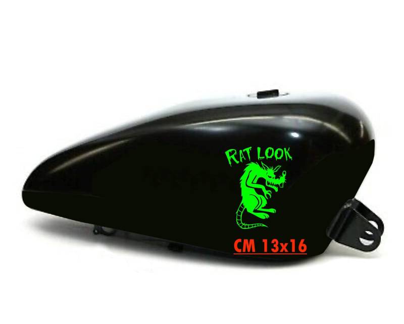 Set mit 2 Aufklebern für Motorrad, Rat Look, Old School Bobber Chopper Harley Custom Vintage Code 1674 (069 Neongrün, matt (matt_opaque)) von Pimastickerslab