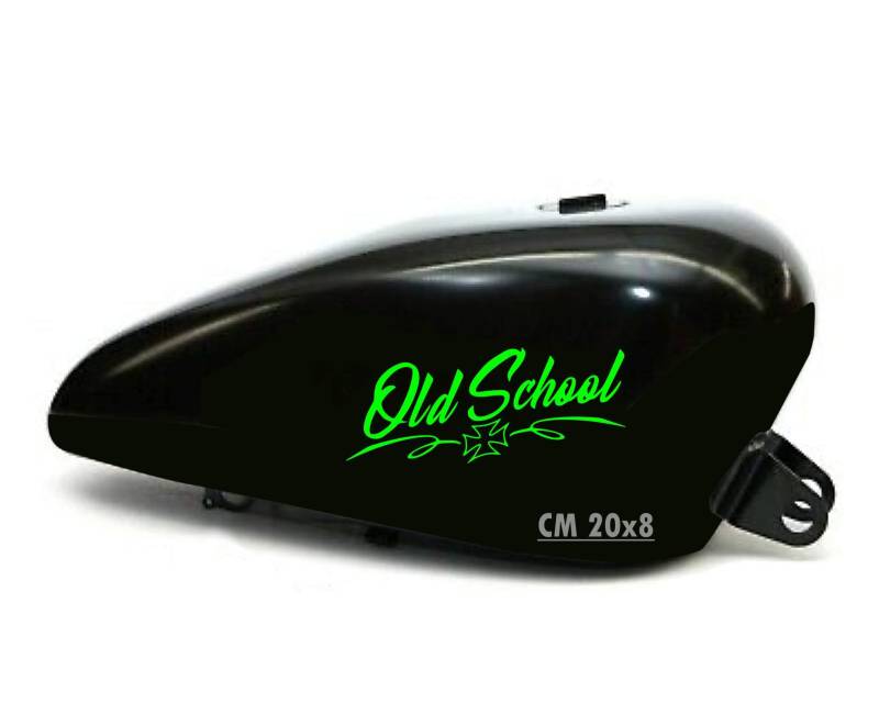 Set mit 2 Aufklebern für Motorrad, Tank, Old School Bobber Chopper Harley Custom Vintage Code 1671 (069 Neongrün, matt (matt_opaque)) von Pimastickerslab