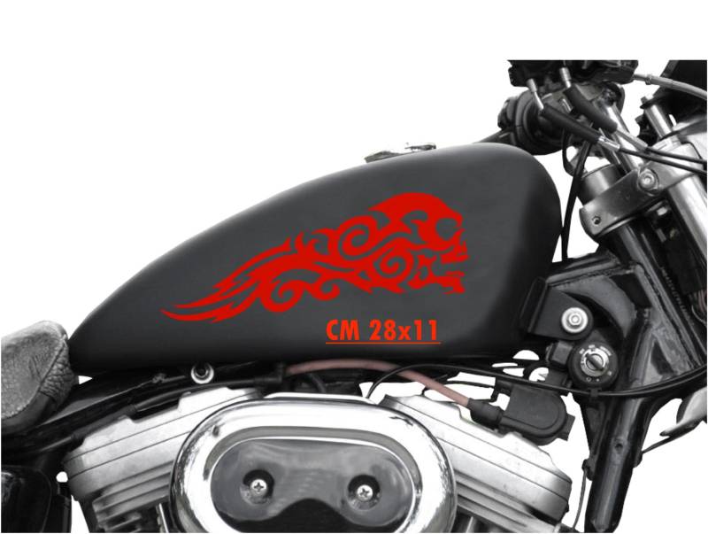 Set mit 2 Aufklebern für Motorrad-Tank, Totenkopf, Flamme, Chopper Harley Vintage, Artikelnummer 1663 (031 rot, glänzend (glossy_polier_)) von Pimastickerslab