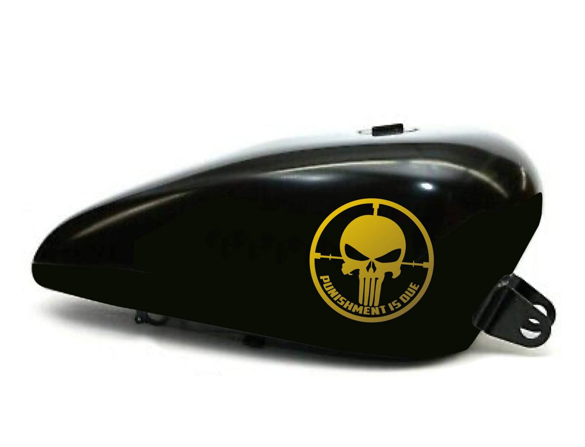 Set mit 2 Aufklebern für Motorradtank, Totenkopf, Punisher Shadow Rebel Vulcan Boulevard Chief Harley Bob Chopper Old Style Vintage Cod.1785 (091 Gold, matt (matt_opaque)) von Pimastickerslab