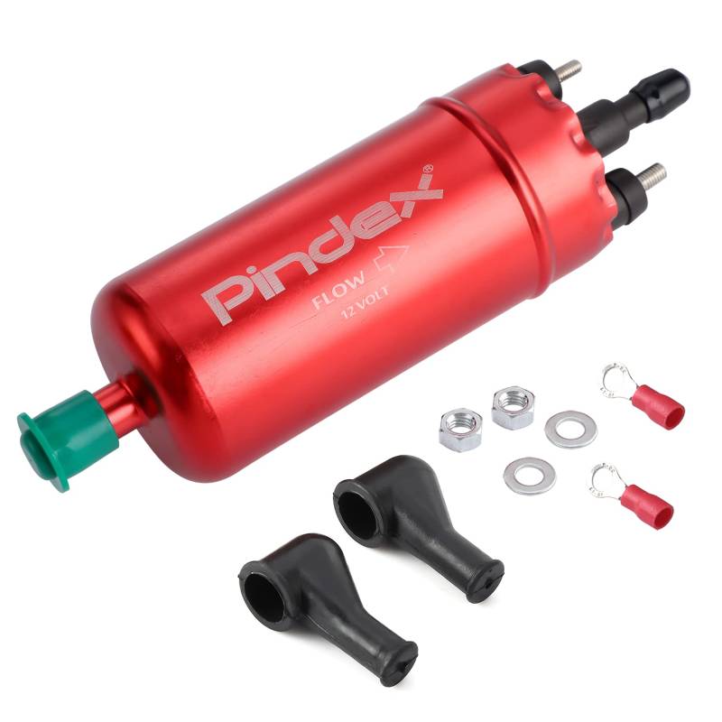 Pindex Elektrische Hochdruck-Kraftstoffpumpe 12V,Inline-Kraftstoffpumpe,Benzinpumpe für Benzin, Diesel,Universelle Ersatz-Kraftstoffförderpumpe 0580464070 (Rot) von Pindex