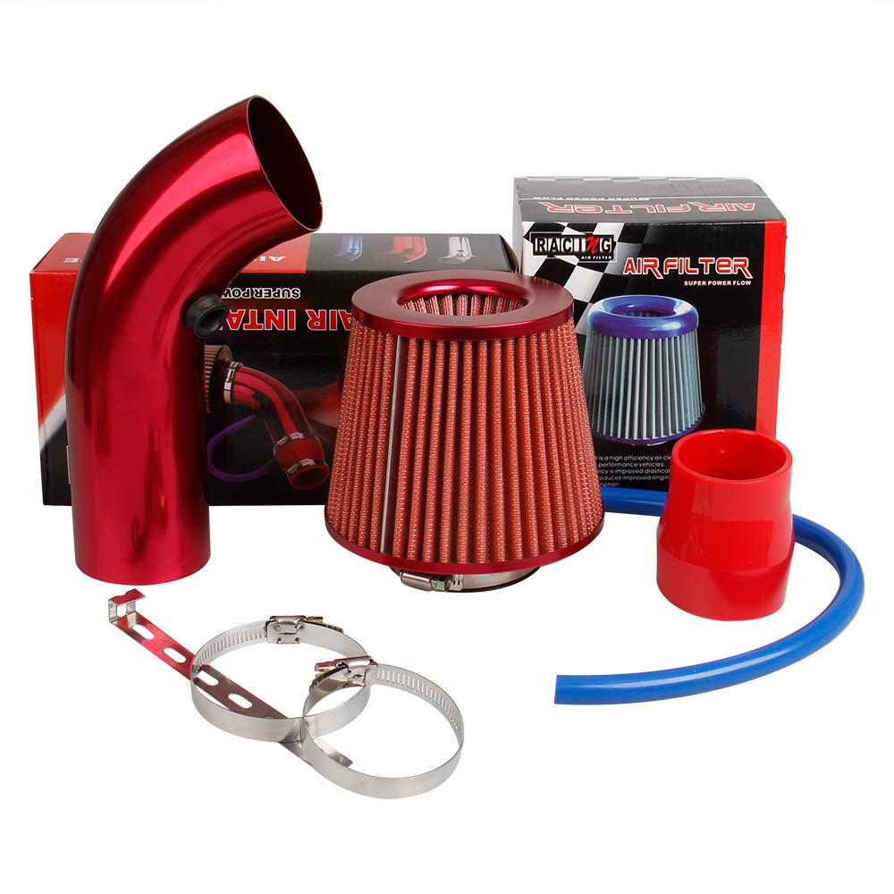 Pindex 76mm Lufteinlassfilter Auto Kaltluft Ansaugfilter Luftfilter 64mm mit Ansaugschlauch Kaltluftschlauch Ansaugrohr (Rot) von Pindex