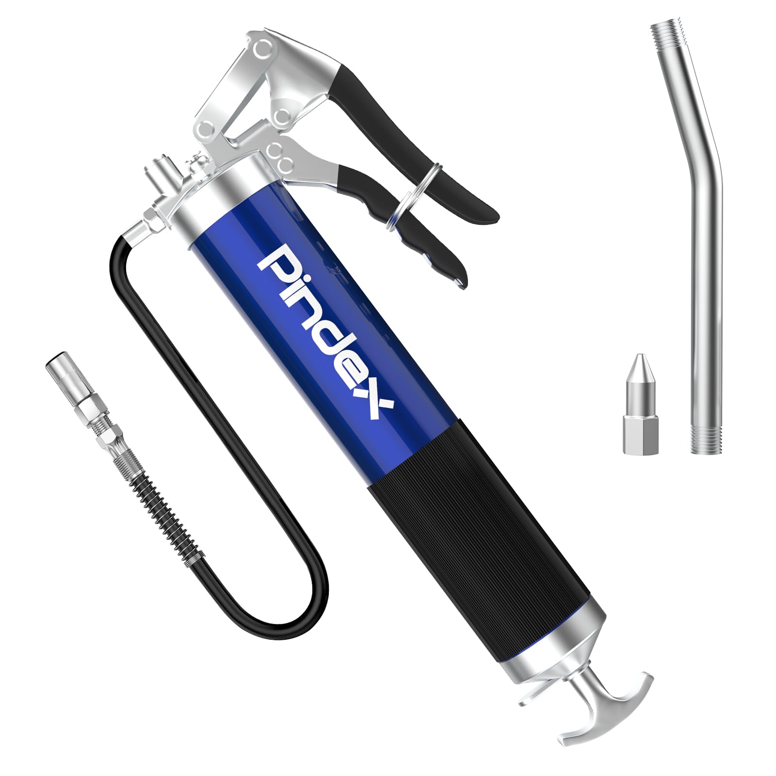 Pindex Einhand Fettpresse 8000PSI mit Flexschlauch Handhebelfettpresse Spritzpistole für 400g Kartusche Blau von Pindex