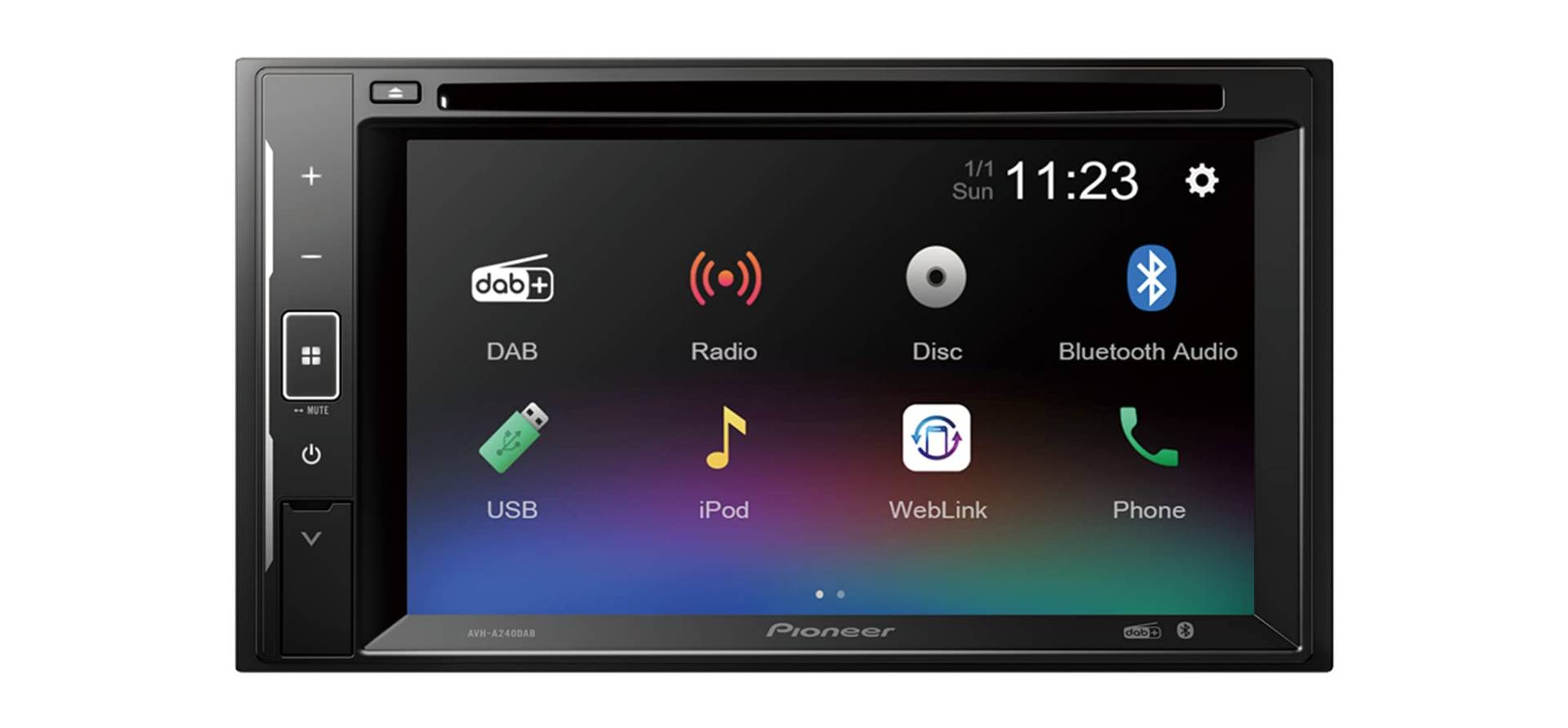 Pioneer AVH-A240DAB-AN 2-DIN-Multimedia Player, 6,2-Zoll ClearType-Touchscreen, Smartphone-Anbindung, USB, DAB/DAB+ Digitalradio, Bluetooth, 13-Band-Grafikequalizer, inklusive DAB-Antenne von Pioneer