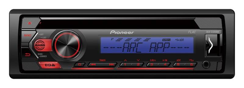 Pioneer DEH-S120UBB | 1DIN RDS-Autoradio mit roter Tastenbeleuchtung | Display blau | Android-Unterstützung | 5-Band Equalizer | CD | MP3 | USB | AUX-Eingang | ARC App von Pioneer