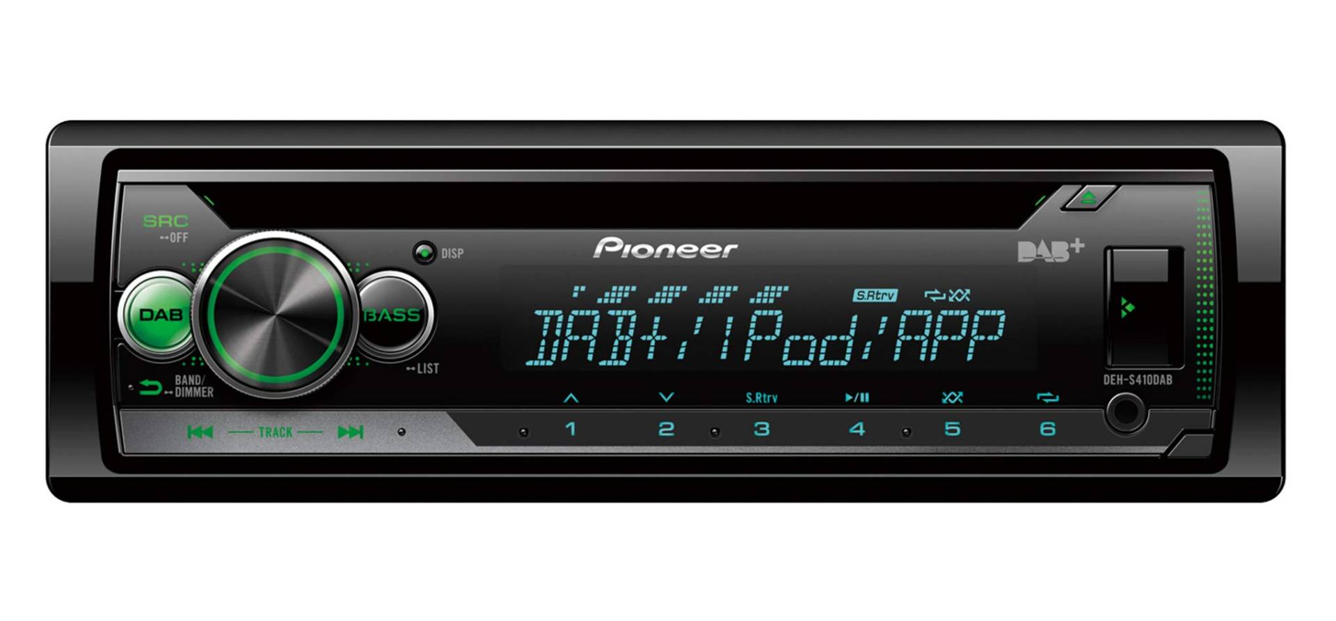 Pioneer DEH-S410DAB-AN, 1-DIN-Autoradio, CD-Tuner mit FM und DAB+, MP3, USB und AUX-Eingang, RGB – Beleuchtung, Smart Sync App, 5-Band Equalizer, Spotify, inklusive DAB- Antenne von Pioneer