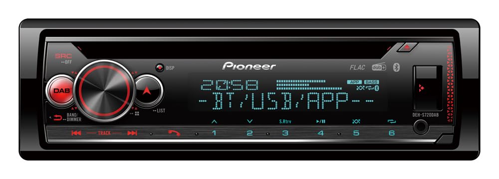 Pioneer DEH-S720DAB, 1DIN Autoradio , CD-Tuner mit FM und DAB+ , Bluetooth , MP3 , USB und AUX-Eingang , RGB – Beleuchtung , Freisprecheinrichtung , Smart Sync App , 13- Band Equalizer von Pioneer