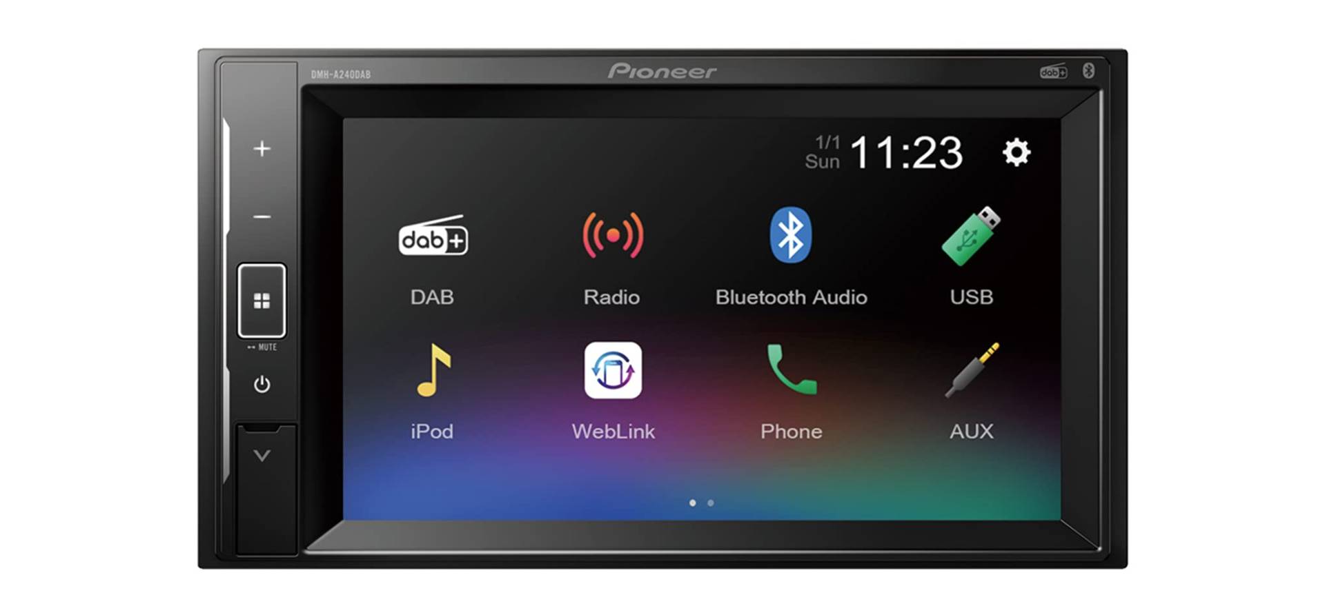 Pioneer DMH-A240DAB 2-DIN-Multimedia Player, kurze Einbautiefe, 6,2-Zoll ClearType-Touchscreen, Smartphone-Anbindung, USB, DAB/DAB+ Digitalradio, Bluetooth, 13-Band-Grafikequalizer von Pioneer