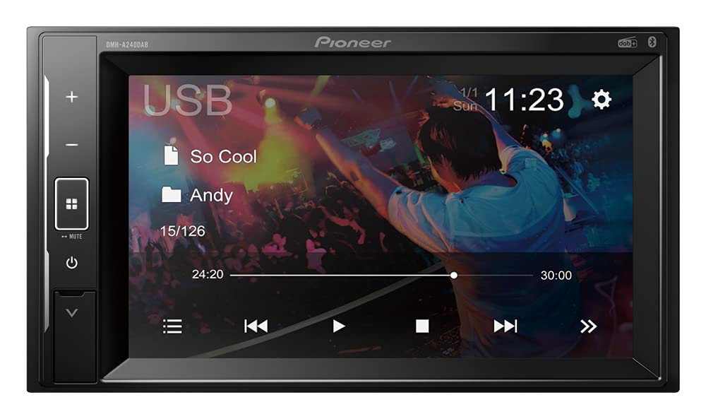 Pioneer DMH-A240DABAN, 2-DIN-Multimedia Player, kurze Einbautiefe, 6,2-Zoll ClearType-Touchscreen, Smartphone-Anbindung, DAB/DAB+ Digitalradio, Bluetooth, 13-Band-Grafikequalizer, inkl. DAB-Antenne von Pioneer