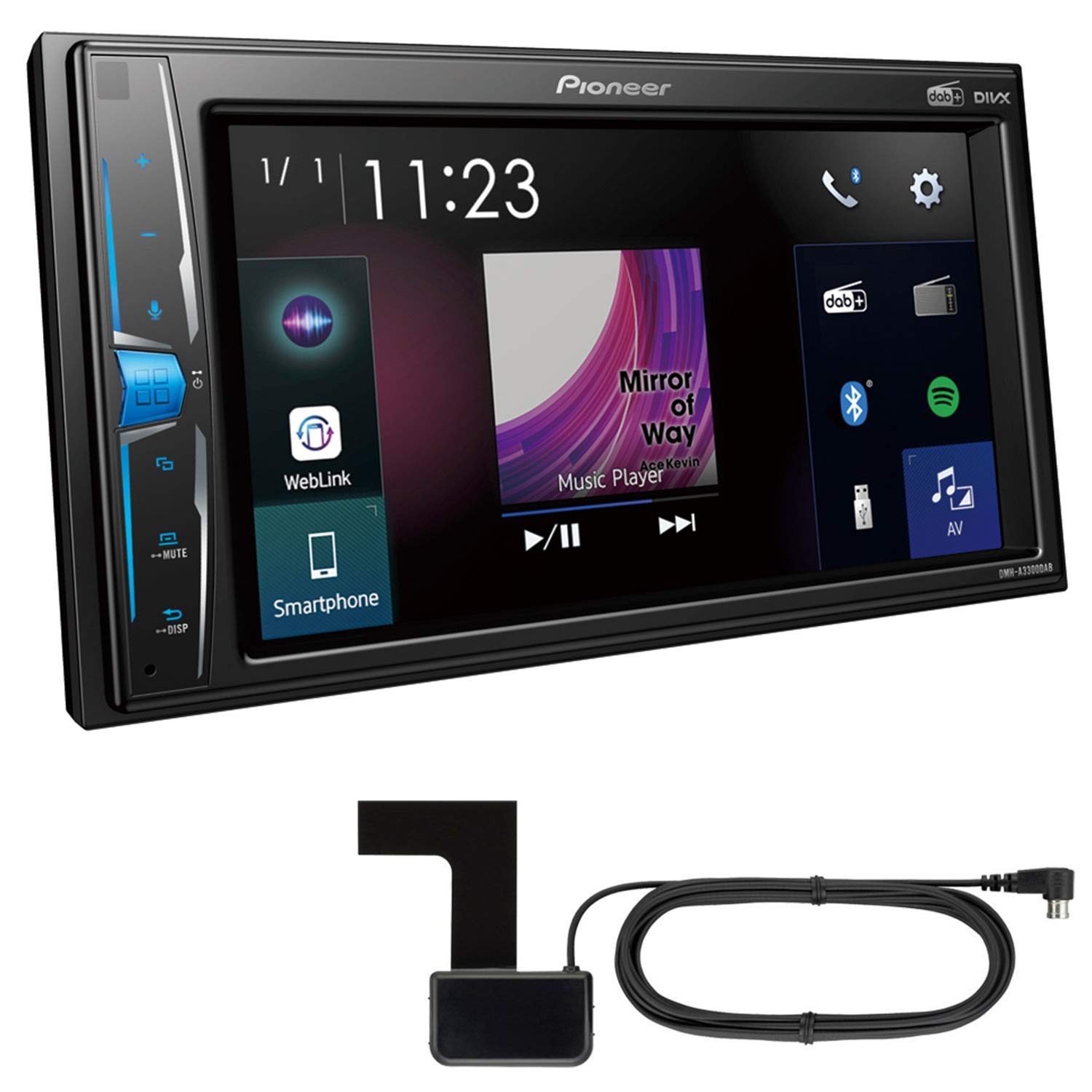 Pioneer DMH-A3300DABAN inkl. DAB Antenne 2-DIN-Multimedia Player, 6,2-Zoll ClearType-Touchscreen, Smartphone-Anbindung, USB, DAB/DAB+ Digitalradio, WebLink, Bluetooth, 13-Band-Grafikequalizer von Pioneer