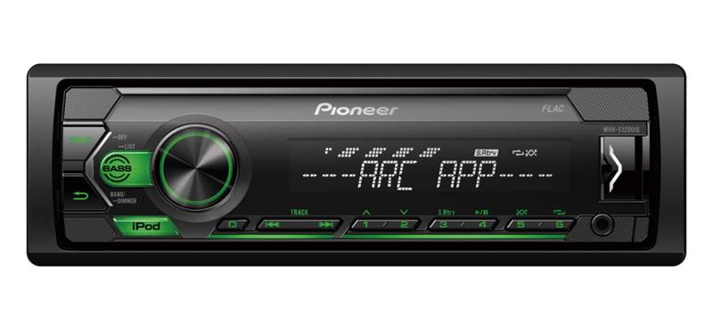 Pioneer MVH-S120UI 1-DIN Autoradio mit RDS, grüne Beleuchtung, halbe Einbautiefe, USB für MP3, WMA, WAV, FLAC, AUX-Eingang, Android-Unterstützung, iPhone-Steuerung, ARC App kompatibel von Pioneer