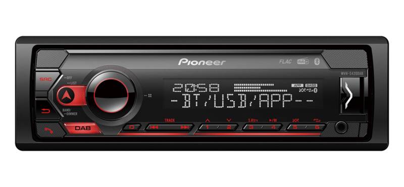 Pioneer MVH-S420DAB 1-DIN-Autoradio mit DAB+, rot, deutsche Menüführung, Bluetooth, USB, AUX-Eingang, iPod/iPhone-Direktsteuerung, Freisprecheinrichtung, Smart Sync von Pioneer