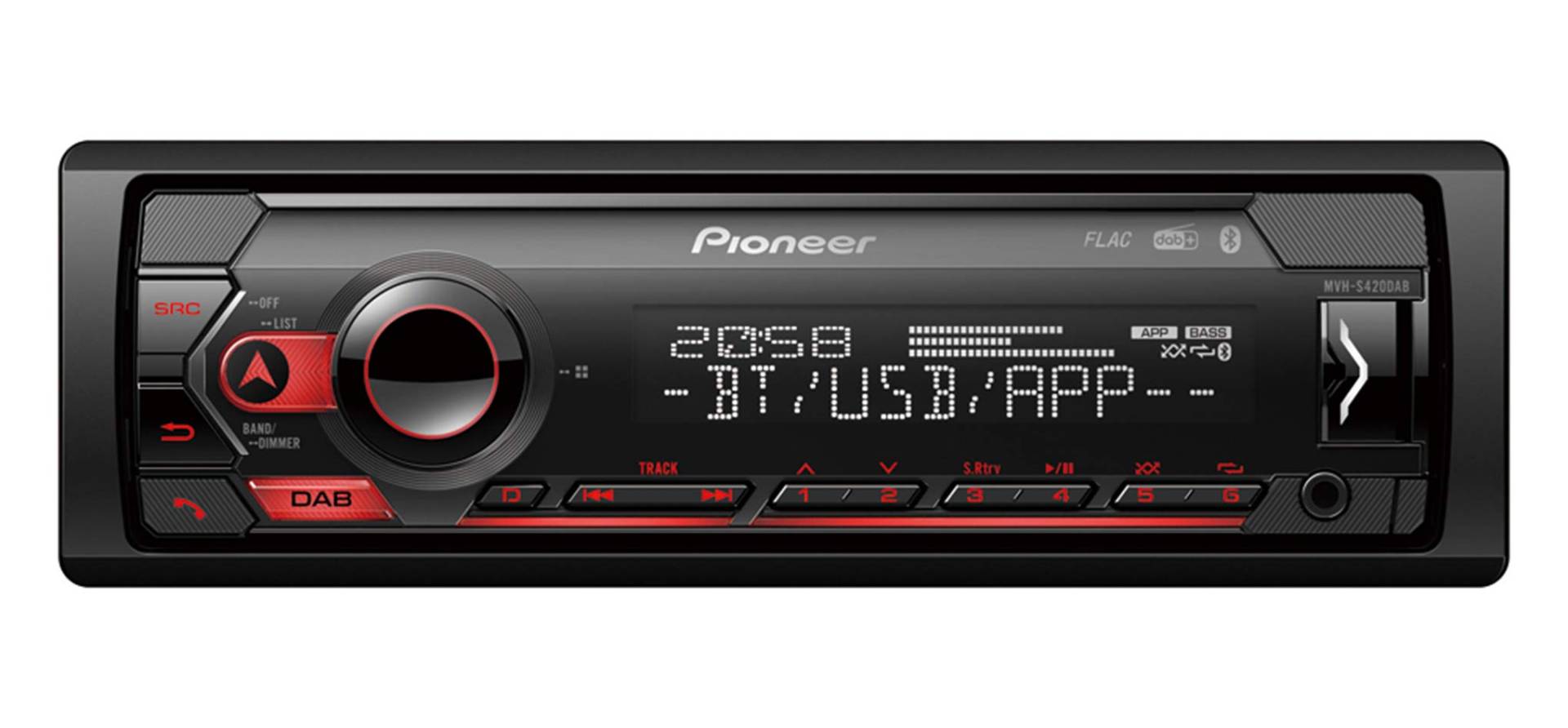 Pioneer MVH-S420DAB inklusive DAB-Antenne, 1DIN Autoradio mit DAB+, rot, deutsche Menüführung, Bluetooth, USB, AUX-Eingang, iPod/iPhone-Direktsteuerung, Freisprecheinrichtung, Smart Sync von Pioneer