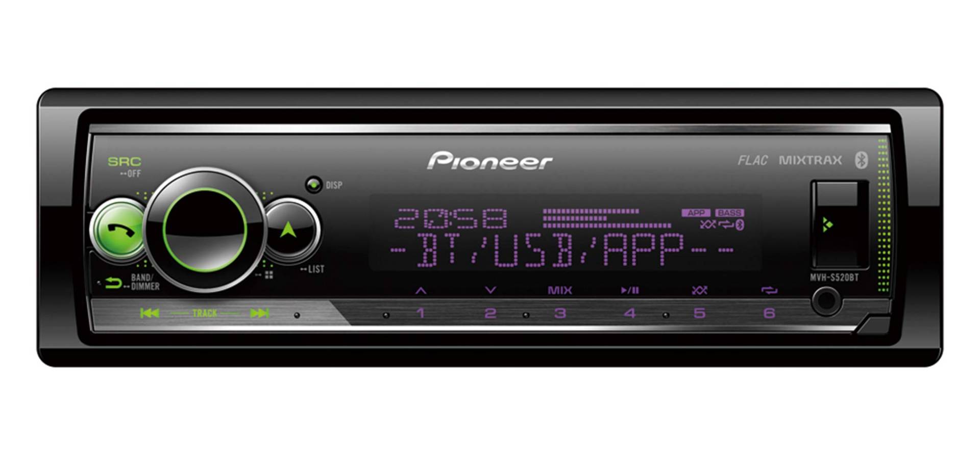 Pioneer MVH-S520BT 1DIN Autoradio mit RDS | halbe Einbautiefe | deutsche Menüführung | Bluetooth | USB | AUX | Freisprecheinrichtung | Smart Sync von Pioneer