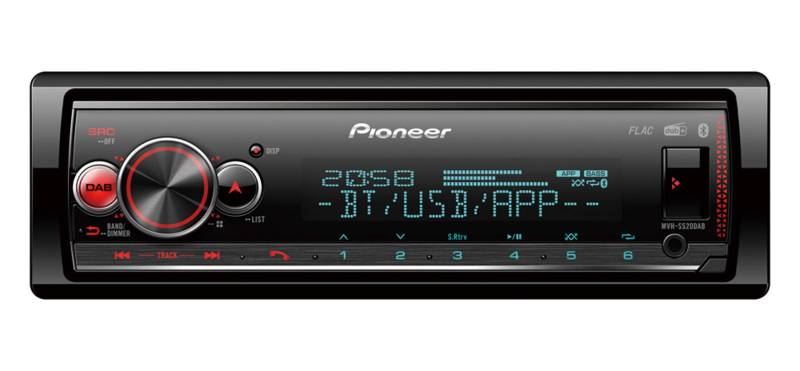 Pioneer MVH-S520DAB, 1DIN Autoradio mit RDS und DAB+, RGB-Beleuchtung, deutsche Menüführung, Bluetooth, USB, iPod/iPhone-Direktsteuerung, Freisprecheinrichtung, Smart Sync, vario color von Pioneer