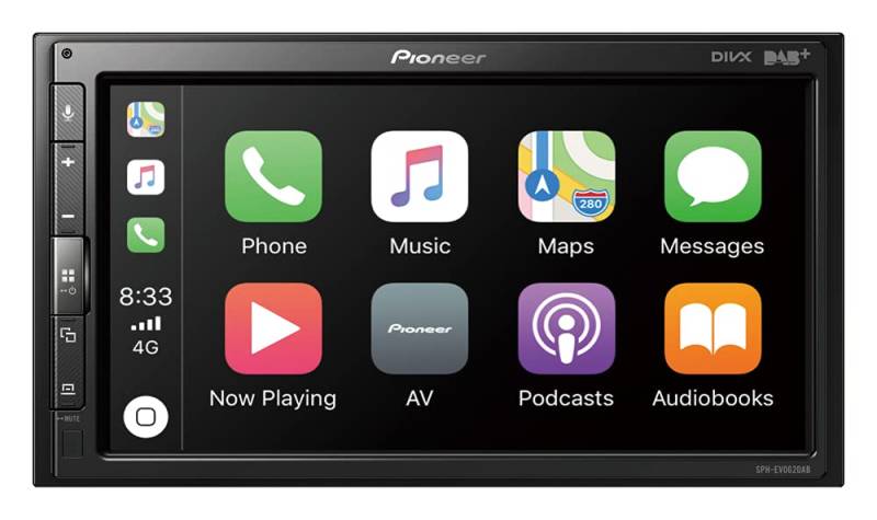 Pioneer SPH-EVO62DAB-UNI Mediacenter für 1-DIN Schacht – 6,8-Zoll Touchscreen, 1,5A Quick-Charging USB, Apple CarPlay, Android Auto, DAB/DAB+ Digitalradio, Bluetooth, 13-Band-Equalizer von Pioneer Electronics