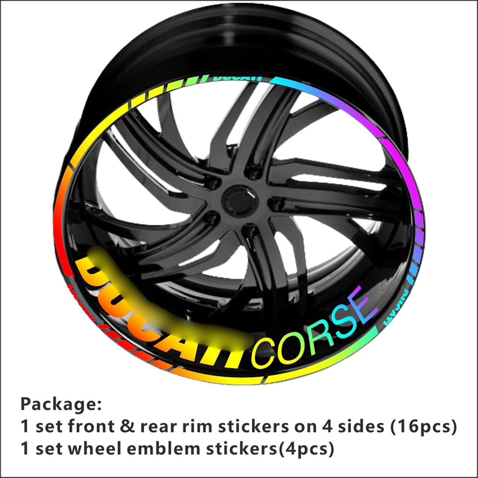 Racing Reflective Für Ducati Monster Multistrada Performance Rim Sticker Wheel Decal Corse Logo Für Ducati (Color : Rainbow) von Pipeko