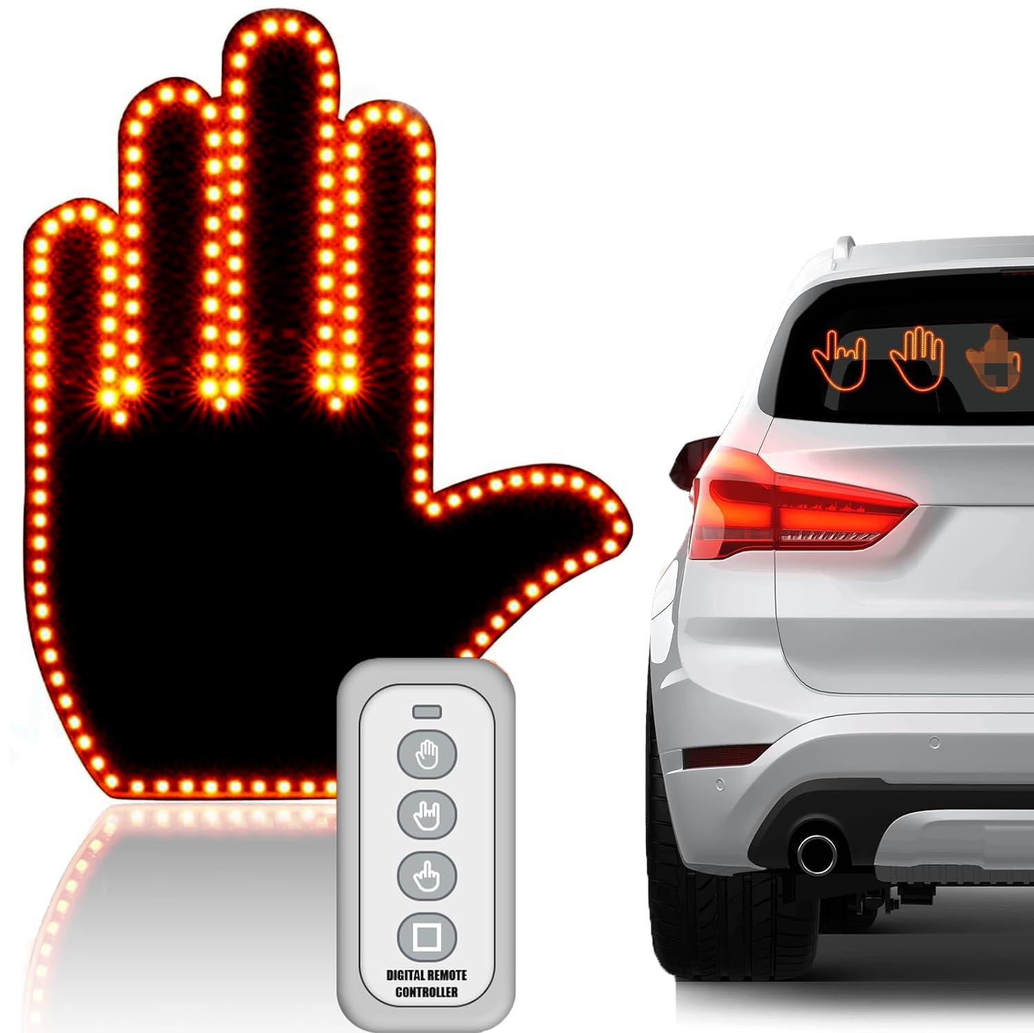 Pipihome Fingerlicht Auto, Lustiges Mittelfinger Licht für Auto, Lustiges Gest LED Licht mit Fernbedienung Led Hand Auto LED Schilder, Road Rage Schilder, Autozubehör für Männer Frauen von Pipihome