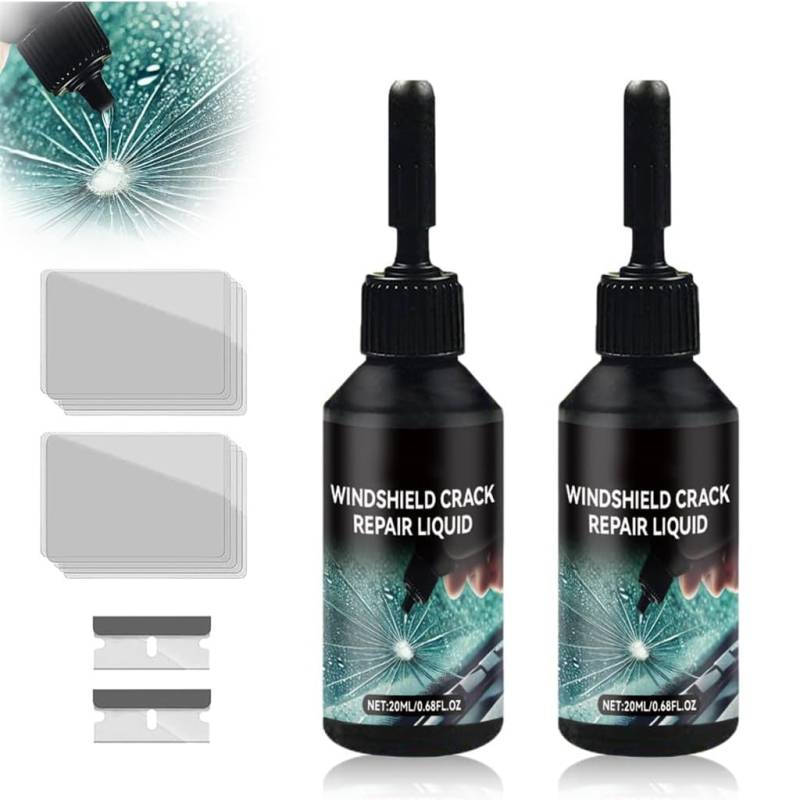 Pisheng Windschutzscheiben-Riss-Reparatur-Set, 2024 Neues Cracks Gone-Glas-Reparatur-Set, Upgrade-Flüssigkeit zur Reparatur von Windschutzscheiben-Rissen (2 Set) von Pisheng
