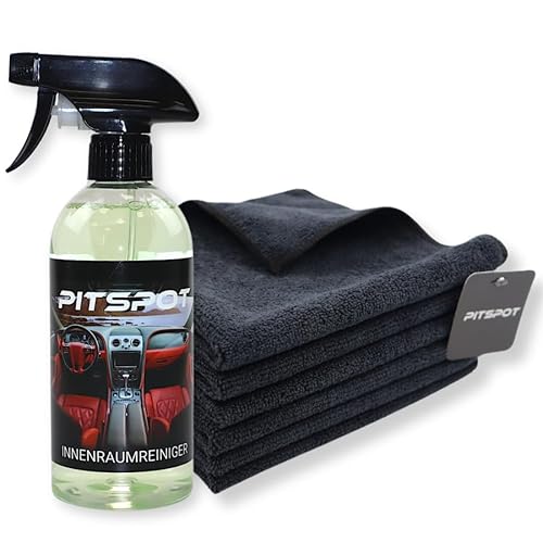 Pitspot® - Innenraum Set - 6X Ultra Mikrofasertücher & Innenraumreiniger 500ml - für einen Sauberen Innenraum -Polster, Leder, Alcantara, Cockpit & Armaturen von Pitspot