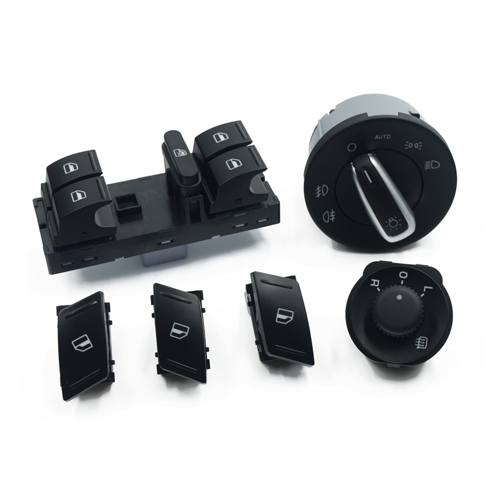 Pizgear 6PCS Set Elektrische Fensterheber Scheinwerfer Seite Spiegel Schalter Taste, for Skoda, for Octavia, MK2 II 1Z 1Z0959858B 1Z0941431K Auto-Seitenspiegelschalter von Pizgear