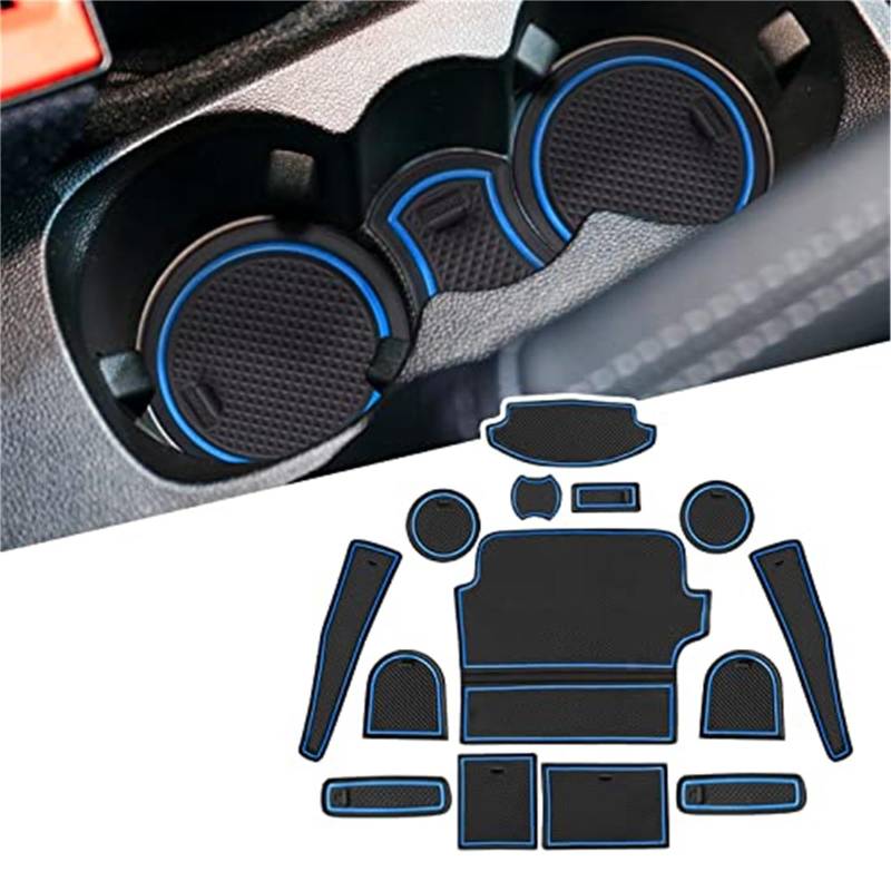 Pizgear For Fiesta, MK8 Auto rutschfeste Gummimatten (für Rechtslenker), Autotürschlitzmatte, Getränkehaltermatte, Armlehne, Mittelkonsolen, Innendekoration, 14-tlg. Anti-Rutsch-Matte für das Armature von Pizgear