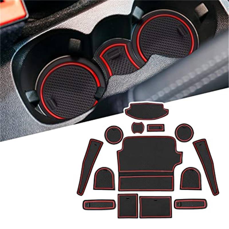 Pizgear For Fiesta, MK8 Auto rutschfeste Gummimatten (für Rechtslenker), Autotürschlitzmatte, Getränkehaltermatte, Armlehne, Mittelkonsolen, Innendekoration, 14-tlg. Anti-Rutsch-Matte für das Armature von Pizgear