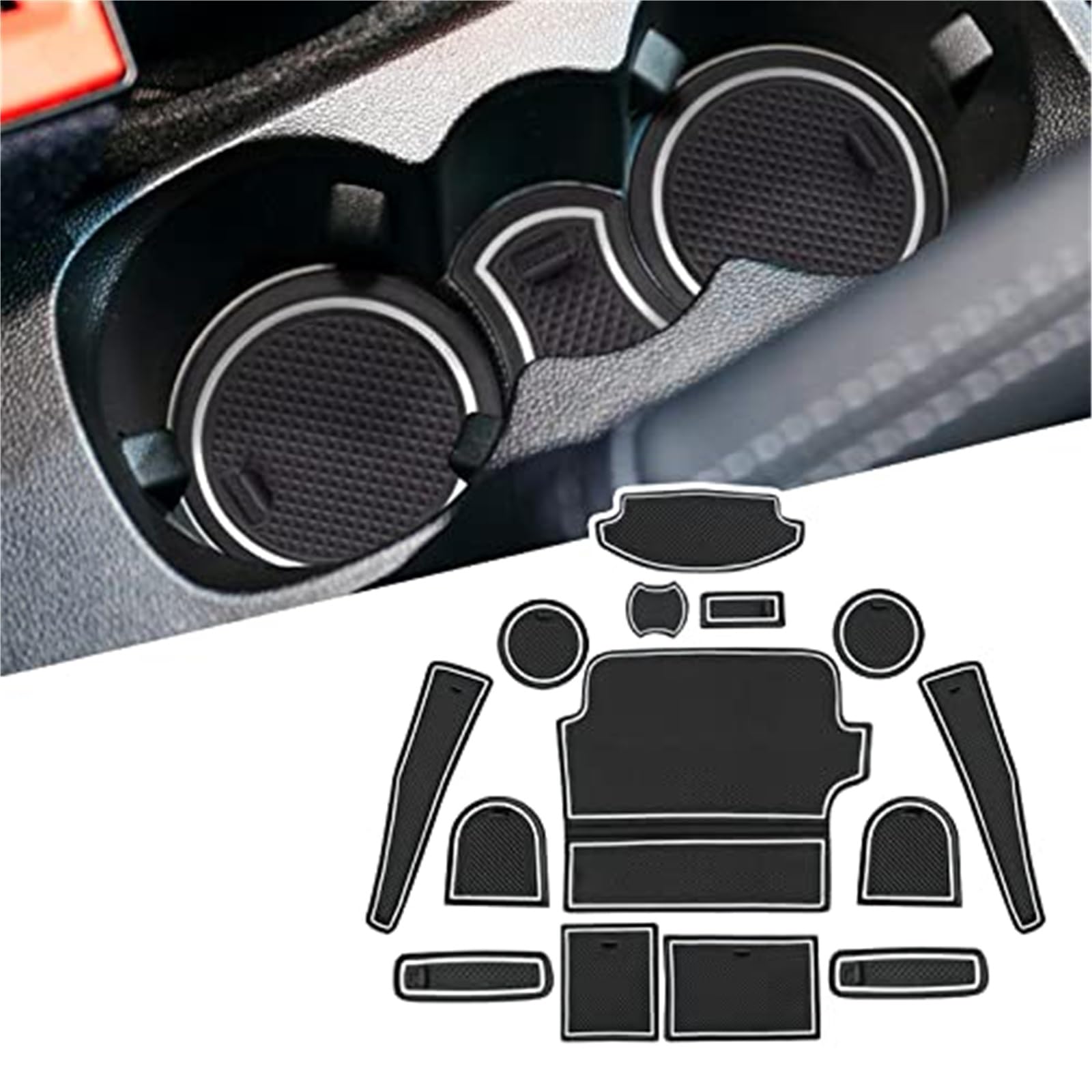 Pizgear For Fiesta, MK8 Auto rutschfeste Gummimatten (für Rechtslenker), Autotürschlitzmatte, Getränkehaltermatte, Armlehne, Mittelkonsolen, Innendekoration, 14-tlg. Anti-Rutsch-Matte für das Armature von Pizgear