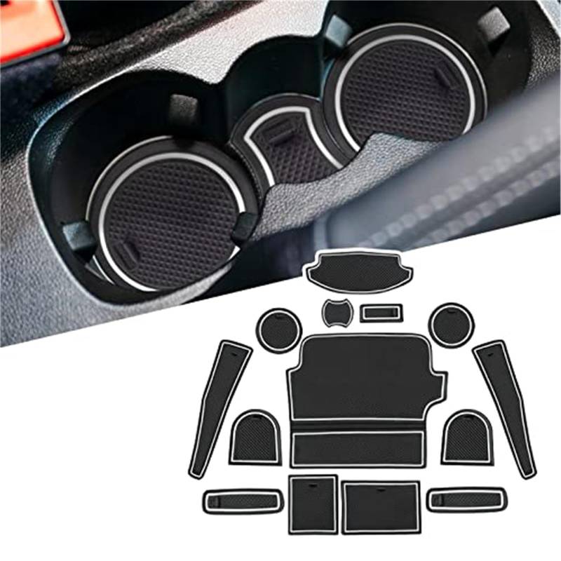 Pizgear For Fiesta, MK8 Auto rutschfeste Gummimatten (für Rechtslenker), Autotürschlitzmatte, Getränkehaltermatte, Armlehne, Mittelkonsolen, Innendekoration, 14-tlg. Anti-Rutsch-Matte für das Armature von Pizgear