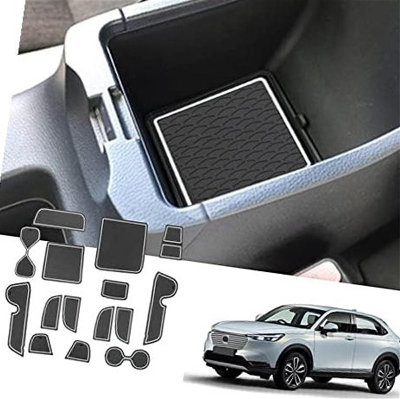 Pizgear For HR-V 2022-2024 2025 Antirutschmatten Gummimatten Türschlitzmatte Armlehne Getränkehaltermatte Mittelkonsole Innenraum Gummimatten HR-V Zubehör Anti-Rutsch-Matte für das Armaturenbrett(Whit von Pizgear