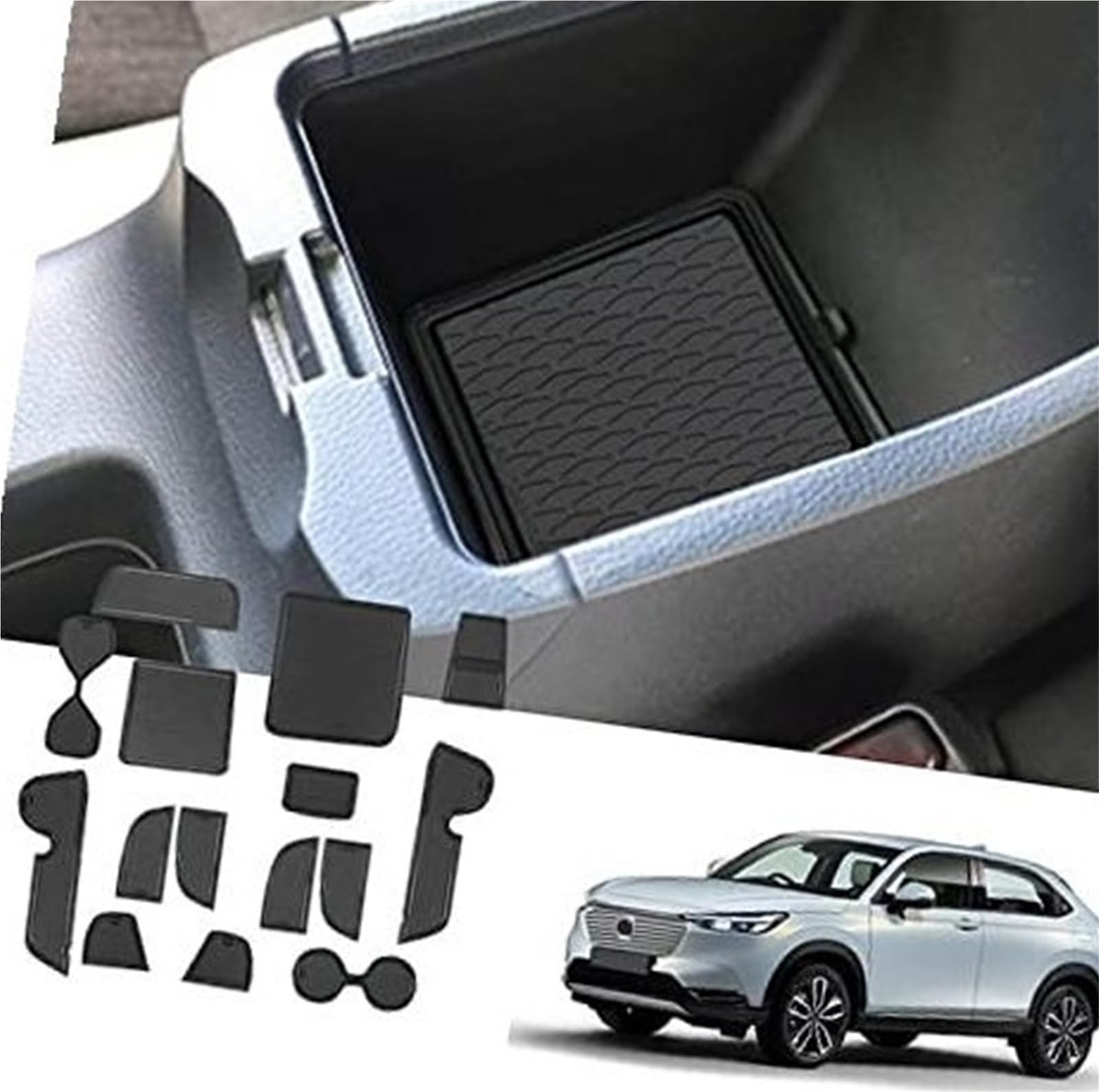 Pizgear For HR-V 2022-2024 2025 Antirutschmatten Gummimatten Türschlitzmatte Armlehne Getränkehaltermatte Mittelkonsole Innenraum Gummimatten HR-V Zubehör Anti-Rutsch-Matte für das Armaturenbrett(Blac von Pizgear